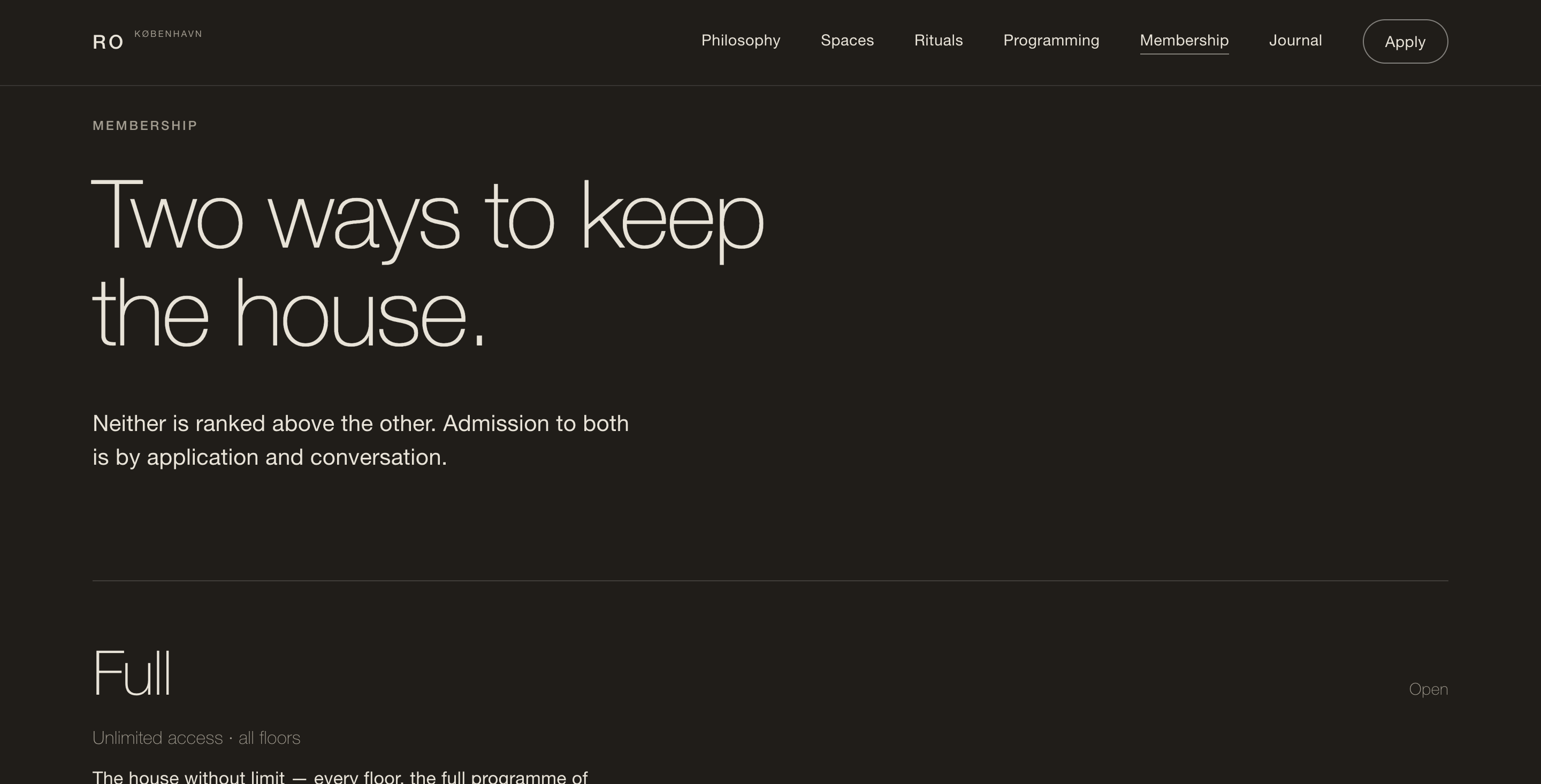 Ro membership page on graphite, &lsquo;Two ways to keep the house&rsquo;, Full and a second tier admitted by application